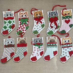 Cross stitched mini cat stockings